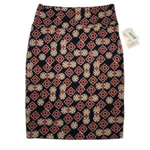 LuLaRoe CASSIE Pencil Skirt Floral Black Tiled Red Cream Medium M NWT